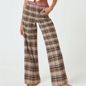 Anthropologie Multicolor Plaid Wide-Leg Pants NEW